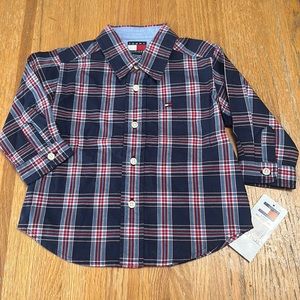 Tommy Hilfiger l/s button down plaid shirt 6-12 months NWT